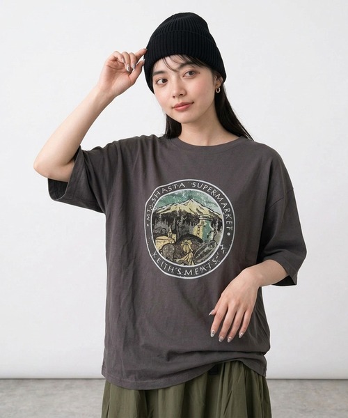 CRB（シーアールビー）の「マウンテンプリントビッグTシャツ（Tシャツ/カットソー・レディース・グリーン/オフホワイト/チャコール/オレンジ・F）」の11枚目の写真