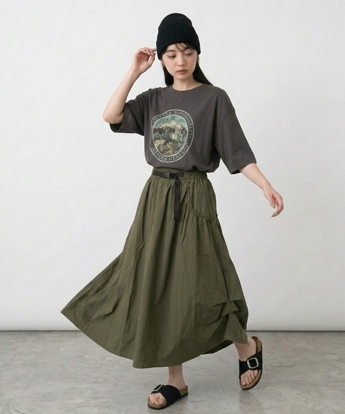 CRB（シーアールビー）の「マウンテンプリントビッグTシャツ（Tシャツ/カットソー・レディース・グリーン/オフホワイト/チャコール/オレンジ・F）」の5枚目の写真