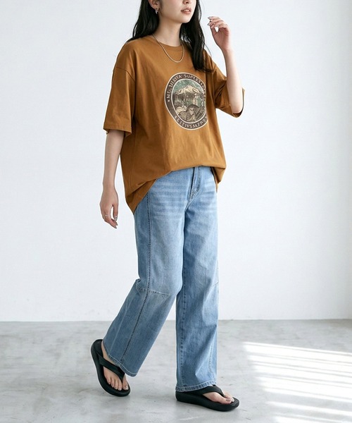 CRB（シーアールビー）の「マウンテンプリントビッグTシャツ（Tシャツ/カットソー・レディース・グリーン/オフホワイト/チャコール/オレンジ・F）」の19枚目の写真
