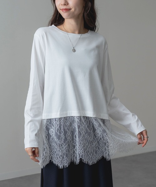 ANNA LUNA(アンナルナ)の「【ANNA LUNA】 レース が映える レイヤード風 プルオーバー(Tシャツ/カットソー・レディース・ブラック/オフホワイト・MEDIUM/LARGE)」の2枚目の写真