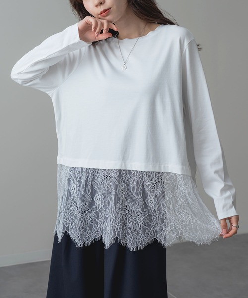 ANNA LUNA(アンナルナ)の「【ANNA LUNA】 レース が映える レイヤード風 プルオーバー(Tシャツ/カットソー・レディース・ブラック/オフホワイト・MEDIUM/LARGE)」の7枚目の写真
