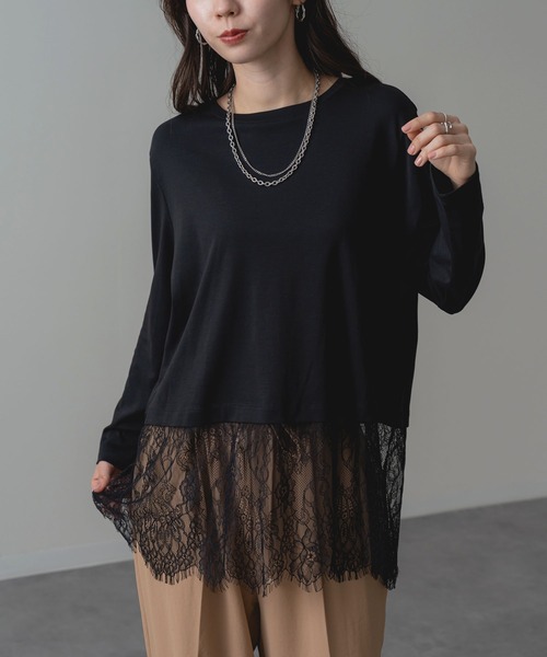 ANNA LUNA(アンナルナ)の「【ANNA LUNA】 レース が映える レイヤード風 プルオーバー(Tシャツ/カットソー・レディース・ブラック/オフホワイト・MEDIUM/LARGE)」の11枚目の写真