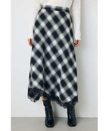【身長/骨格別着用画像あり】レースドッキングチェックバイアススカート 秋服 ロングスカート 冬服
