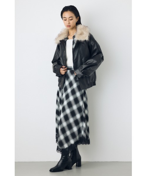 AZUL by moussy(アズールバイマウジー)の「【身長/骨格別着用画像あり】レースドッキングチェックバイアススカート 秋服 ロングスカート 冬服(スカート・レディース・ブラック系その他/ブラウン系その他・SMALL/MEDIUM)」の10枚目の写真