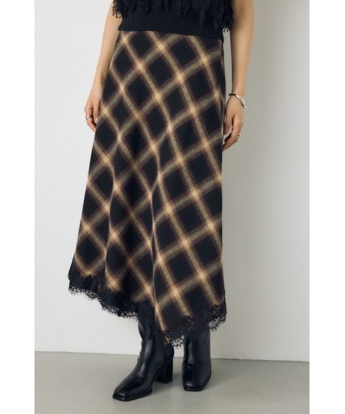 AZUL by moussy(アズールバイマウジー)の「【身長/骨格別着用画像あり】レースドッキングチェックバイアススカート 秋服 ロングスカート 冬服(スカート・レディース・ブラック系その他/ブラウン系その他・SMALL/MEDIUM)」の15枚目の写真