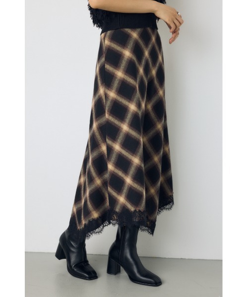 AZUL by moussy(アズールバイマウジー)の「【身長/骨格別着用画像あり】レースドッキングチェックバイアススカート 秋服 ロングスカート 冬服(スカート・レディース・ブラック系その他/ブラウン系その他・SMALL/MEDIUM)」の16枚目の写真