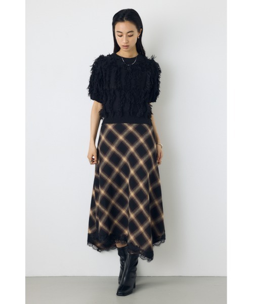 AZUL by moussy(アズールバイマウジー)の「【身長/骨格別着用画像あり】レースドッキングチェックバイアススカート 秋服 ロングスカート 冬服(スカート・レディース・ブラック系その他/ブラウン系その他・SMALL/MEDIUM)」の19枚目の写真