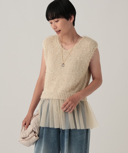 Elura(エルーラ)の「チュールドッキングニット/1057120(ニット/セーター・レディース・ネイビー/ベージュ/ライトグレー・FREE)」の18枚目の写真