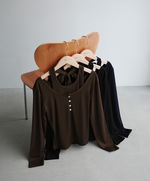 Meiru(メイル)の「ホルターネックレイヤードリブトップス(Tシャツ/カットソー・レディース・ブラック/ブラウン/ネイビー・SMALL/LARGE/MEDIUM)」の13枚目の写真