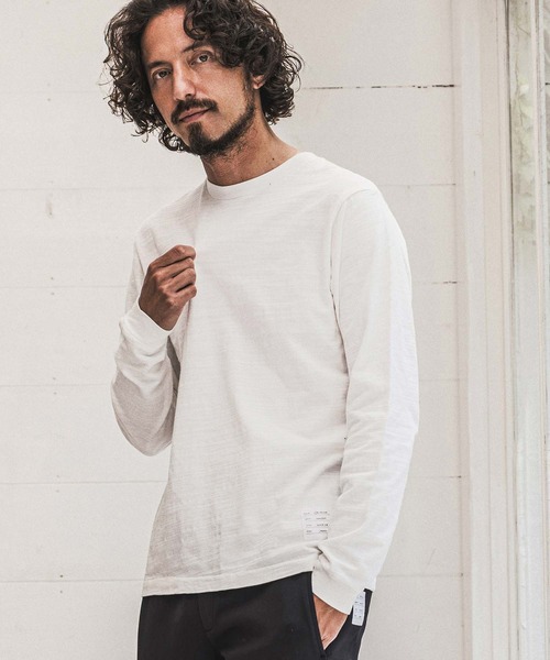 wjk reluxe(ダブルジェーケーリラックス)の「mlt5792- Slub Jersey Label Long Sleeve T Shirt ロングスリーブTシャツ(WR26W-25)(Tシャツ/カットソー・メンズ・ホワイト/ネイビー/ブラック・XL/L/M/S)」の1枚目の写真