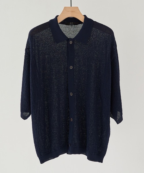 PUBLIC TOKYO(パブリックトウキョウ)の「【P.T】アイスコットンニットシャツ /接触冷感/半袖//夏服/ウォッシャブル/ストレッチ(ニット/セーター・メンズ・ダークネイビー/ダークグレー・M/S)」の1枚目の写真