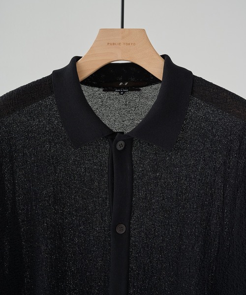PUBLIC TOKYO(パブリックトウキョウ)の「【P.T】アイスコットンニットシャツ /接触冷感/半袖//夏服/ウォッシャブル/ストレッチ(ニット/セーター・メンズ・ダークネイビー/ダークグレー・M/S)」の6枚目の写真