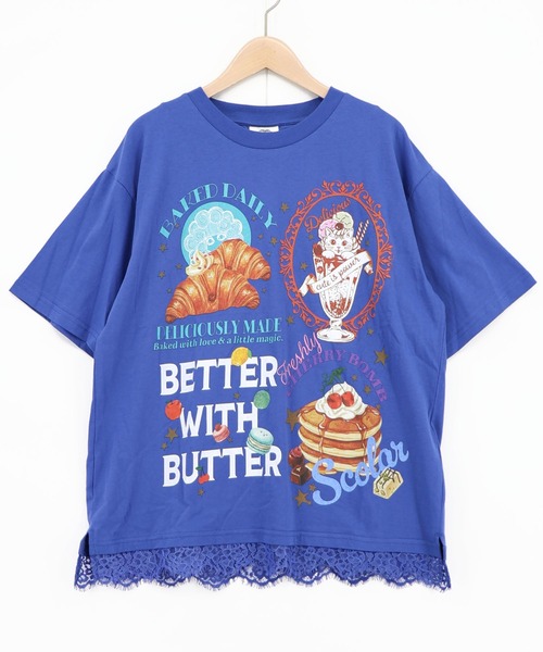 ScoLar(スカラー)の「162736:いろんなフード柄 裾レースTシャツ(Tシャツ/カットソー・レディース・ホワイト/ブラック/ネイビー/オレンジ・M)」の4枚目の写真