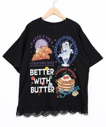 162736：いろんなフード柄 裾レースTシャツ