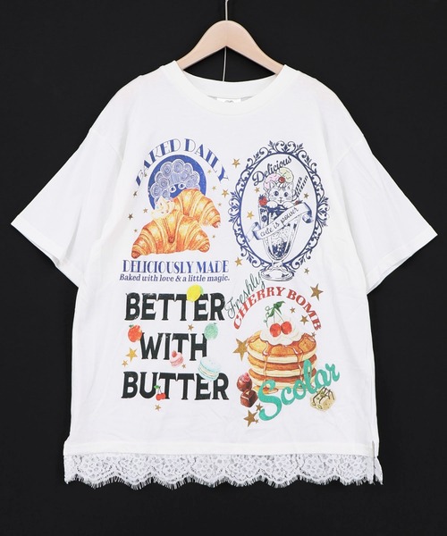 ScoLar(スカラー)の「162736:いろんなフード柄 裾レースTシャツ(Tシャツ/カットソー・レディース・ホワイト/ブラック/ネイビー/オレンジ・M)」の17枚目の写真