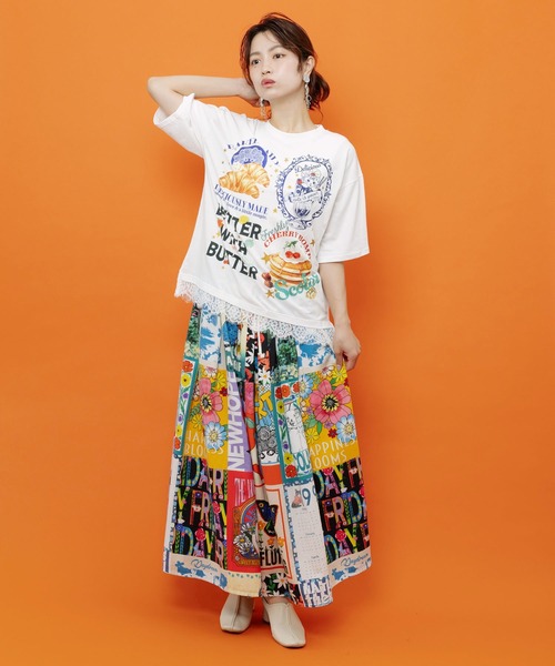 ScoLar(スカラー)の「162736:いろんなフード柄 裾レースTシャツ(Tシャツ/カットソー・レディース・ホワイト/ブラック/ネイビー/オレンジ・M)」の5枚目の写真