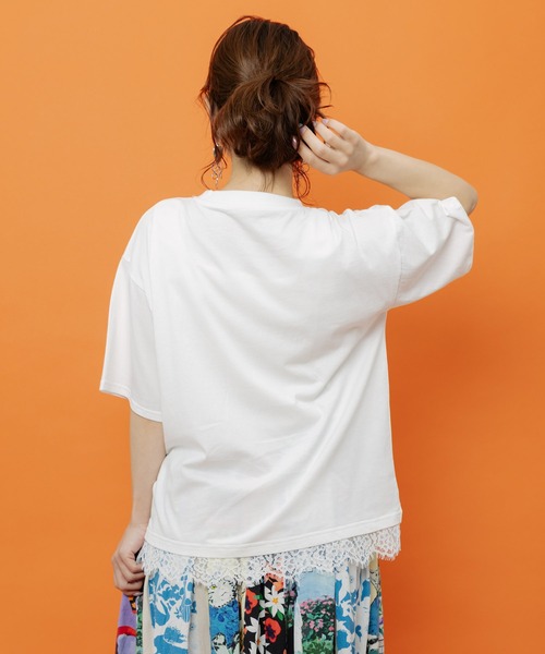 ScoLar(スカラー)の「162736:いろんなフード柄 裾レースTシャツ(Tシャツ/カットソー・レディース・ホワイト/ブラック/ネイビー/オレンジ・M)」の8枚目の写真