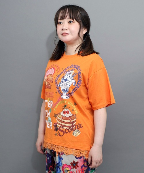 ScoLar(スカラー)の「162736:いろんなフード柄 裾レースTシャツ(Tシャツ/カットソー・レディース・ホワイト/ブラック/ネイビー/オレンジ・M)」の14枚目の写真