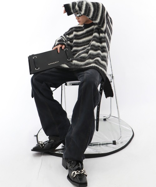WESTBOY(ウエストボーイ)の「Y2K オーバーサイズ ボーダー シャギーニットプルオーバー WO26W6TP04(ニット/セーター・メンズ・ブラック・L/M)」の7枚目の写真
