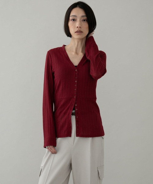 ANF.MUU（アンフムー）の「ウエストシェイプシアーリブカーディガン（カーディガン/ボレロ・レディース・ボルドー/ネイビー・FREE）」の7枚目の写真