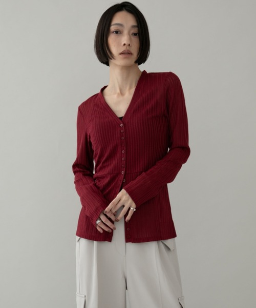ANF.MUU（アンフムー）の「ウエストシェイプシアーリブカーディガン（カーディガン/ボレロ・レディース・ボルドー/ネイビー・FREE）」の8枚目の写真