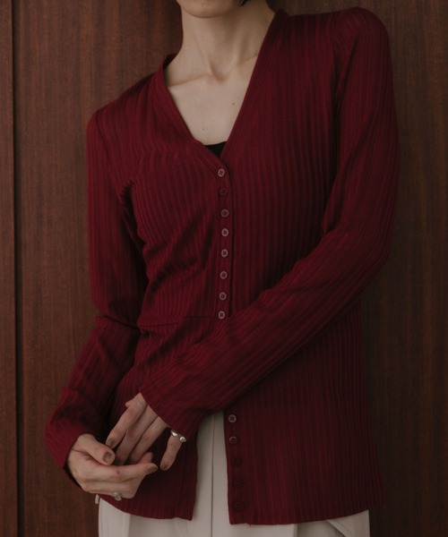 ANF.MUU（アンフムー）の「ウエストシェイプシアーリブカーディガン（カーディガン/ボレロ・レディース・ボルドー/ネイビー・FREE）」の4枚目の写真