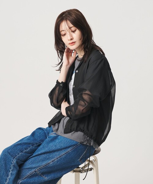 BEAUTY&YOUTH UNITED ARROWS(ビューティーアンドユースユナイテッドアローズ)の「シアー ドローストリング オープンカラーシャツ(シャツ/ブラウス・レディース・ブラック/コバルトブルー/その他1・FREE)」の2枚目の写真