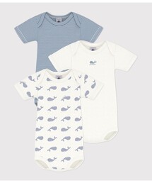 PETIT BATEAU（プチバトー）の「クジラプリント半袖USボディ3枚組（ロンパース）」