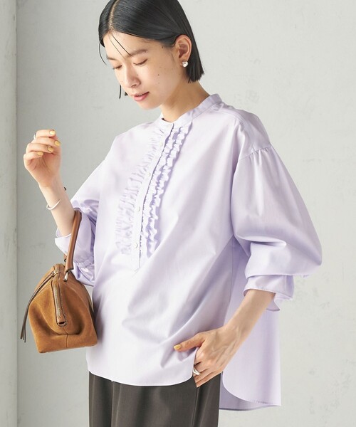 SHIPS(シップス)の「〈手洗い可能〉オックス ビブ フリル ブラウス(シャツ/ブラウス・レディース・ネイビー/ダークグレー/ライラック・ONE SIZE)」の1枚目の写真