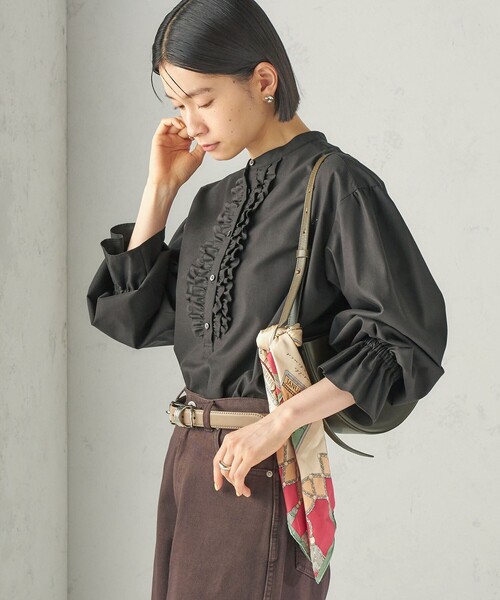 SHIPS(シップス)の「〈手洗い可能〉オックス ビブ フリル ブラウス(シャツ/ブラウス・レディース・ネイビー/ダークグレー/ライラック・ONE SIZE)」の9枚目の写真