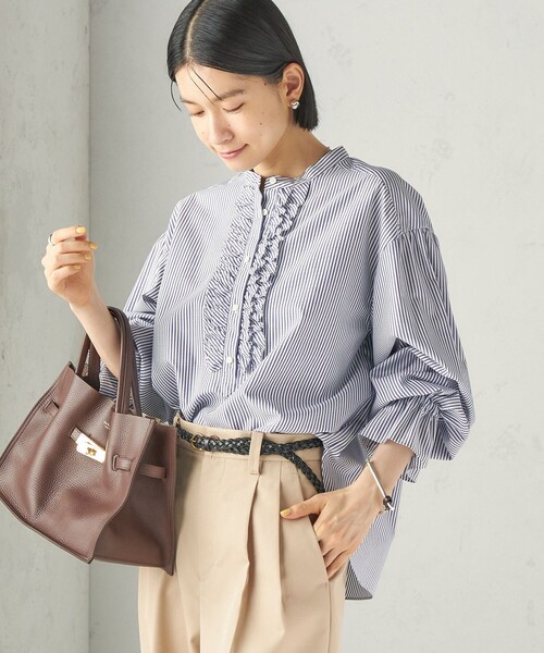 SHIPS(シップス)の「〈手洗い可能〉オックス ビブ フリル ブラウス(シャツ/ブラウス・レディース・ネイビー/ダークグレー/ライラック・ONE SIZE)」の17枚目の写真
