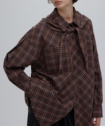 Ameri(�A����)��CHECK SCARF SET FRINGE SHIRT(�V���c/�u���E�X)