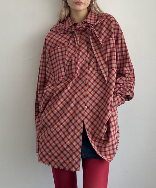 CHECK SCARF SET FRINGE SHIRT（シャツ/ブラウス）｜Ameri（アメリ）の