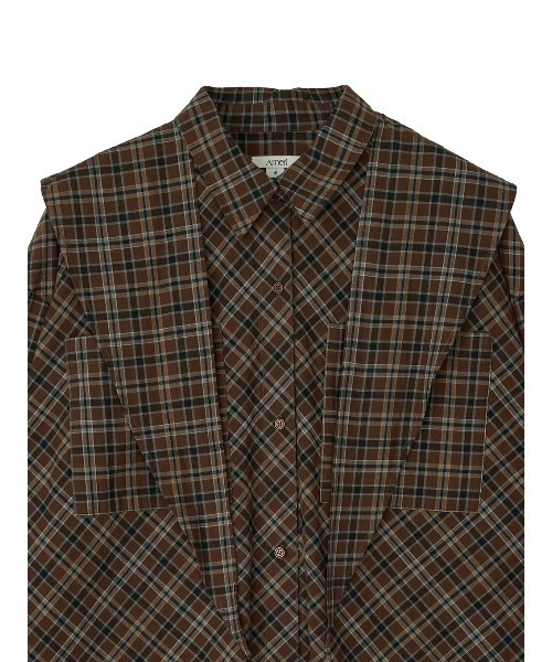 Ameri(アメリ)の「CHECK SCARF SET FRINGE SHIRT(シャツ/ブラウス・レディース・レッド/ブラウン・FREE)」の3枚目の写真