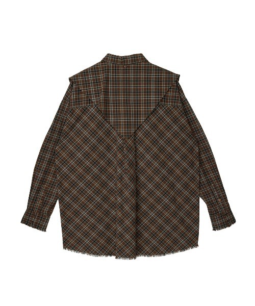 Ameri(アメリ)の「CHECK SCARF SET FRINGE SHIRT(シャツ/ブラウス・レディース・レッド/ブラウン・FREE)」の6枚目の写真