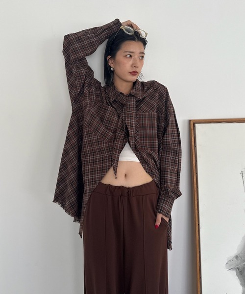 Ameri(アメリ)の「CHECK SCARF SET FRINGE SHIRT(シャツ/ブラウス・レディース・レッド/ブラウン・FREE)」の14枚目の写真