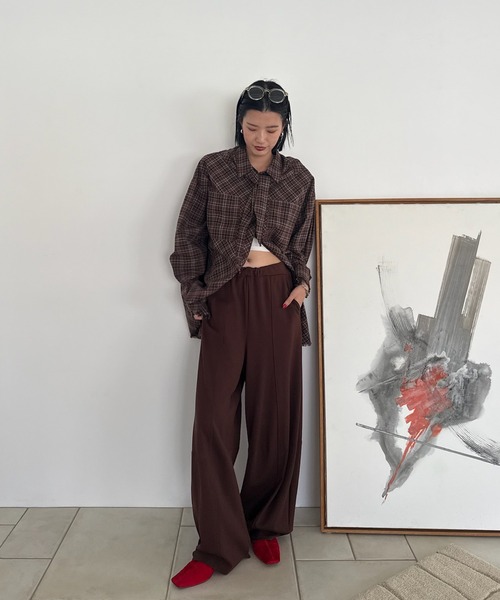 Ameri(アメリ)の「CHECK SCARF SET FRINGE SHIRT(シャツ/ブラウス・レディース・レッド/ブラウン・FREE)」の15枚目の写真