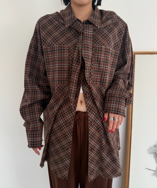 Ameri(アメリ)の「CHECK SCARF SET FRINGE SHIRT(シャツ/ブラウス・レディース・レッド/ブラウン・FREE)」の16枚目の写真