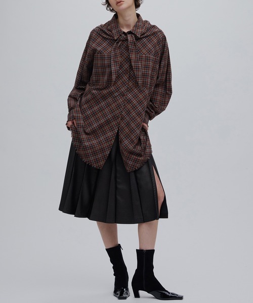Ameri(アメリ)の「CHECK SCARF SET FRINGE SHIRT(シャツ/ブラウス・レディース・レッド/ブラウン・FREE)」の20枚目の写真