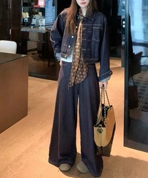 デニムジャケットワイドパンツセットアップ