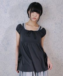 SHIRRED POCKET TOP [CHARCOAL]