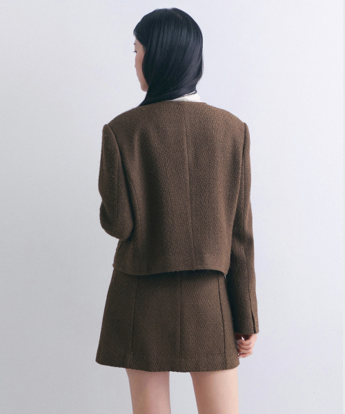 MUSINSA STANDARD WOMAN（ムシンサスタンダードウーマン）の「ウィメンズラウンドネックツイードジャケット[ブラウン]（テーラードジャケット・レディース・その他・X-SMALL/S/L/M）」の2枚目の写真