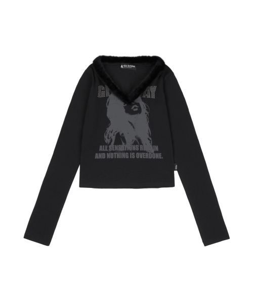 GILAARCHIVE（ギラアーカイブ）の「ファーランナウェイガール Vネック 長袖 ブラック（Tシャツ/カットソー・レディース・その他・FREE）」の5枚目の写真