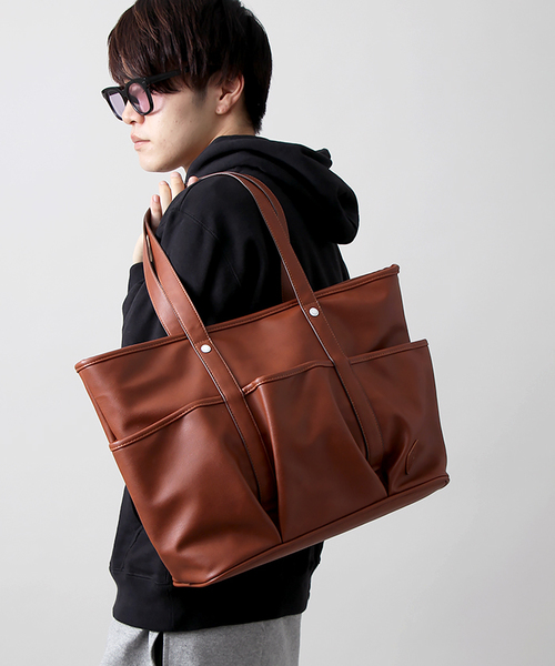 WEGO(ウィゴー)の「WEGO/フェイクレザー3ポケットトートバッグ(トートバッグ・メンズ・ブラウン/トリコロール/ブラック・FREE)」の3枚目の写真