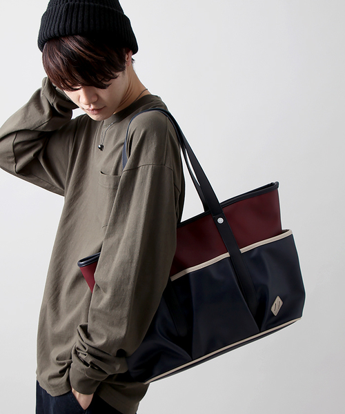 WEGO(ウィゴー)の「WEGO/フェイクレザー3ポケットトートバッグ(トートバッグ・メンズ・ブラウン/トリコロール/ブラック・FREE)」の1枚目の写真