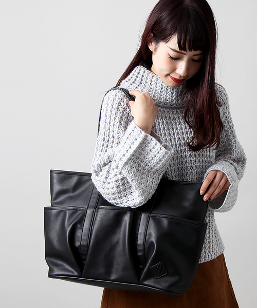 WEGO(ウィゴー)の「WEGO/フェイクレザー3ポケットトートバッグ(トートバッグ・メンズ・ブラウン/トリコロール/ブラック・FREE)」の4枚目の写真