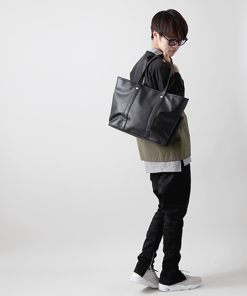 WEGO(ウィゴー)の「WEGO/フェイクレザー3ポケットトートバッグ(トートバッグ・メンズ・ブラウン/トリコロール/ブラック・FREE)」の5枚目の写真