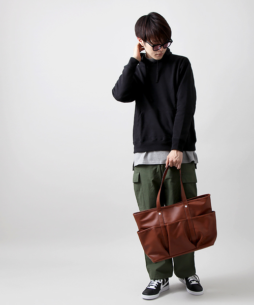 WEGO(ウィゴー)の「WEGO/フェイクレザー3ポケットトートバッグ(トートバッグ・メンズ・ブラウン/トリコロール/ブラック・FREE)」の6枚目の写真