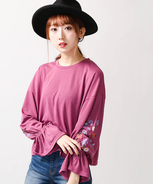 WEGO（ウィゴー）の「WEGO/刺繍キャンディスリーブカットソー（Tシャツ/カットソー・レディース・マスタード/ライトパープル/ブラック・FREE）」の3枚目の写真