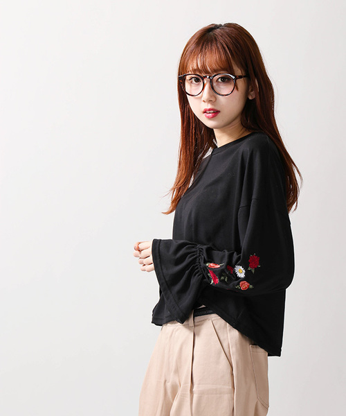 WEGO（ウィゴー）の「WEGO/刺繍キャンディスリーブカットソー（Tシャツ/カットソー・レディース・マスタード/ライトパープル/ブラック・FREE）」の12枚目の写真
